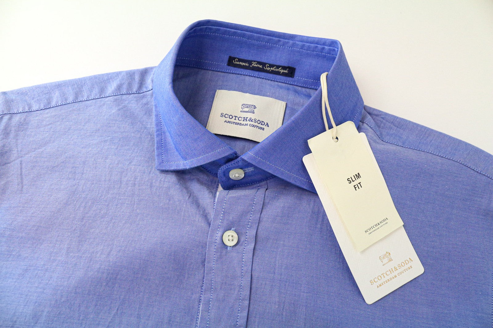 SCOTCH &amp; SODA Ams Couture vyriški marškinėliai S ploni mėlyni medvilniniai marškinėliai ilgomis rankovėmis su sagomis 
