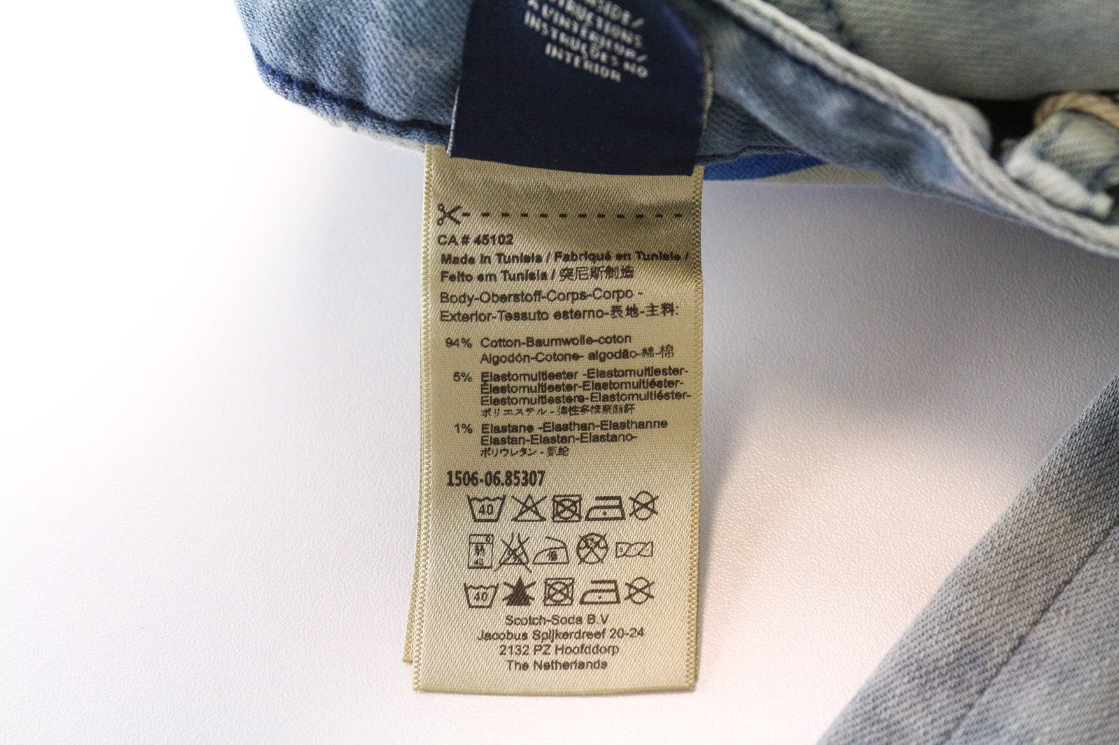 SCOTCH &amp; SODA Skim vyriški džinsai W34/L32 aptempti, tamprūs, mėlyni, skalbto džinso rašto džinsai 