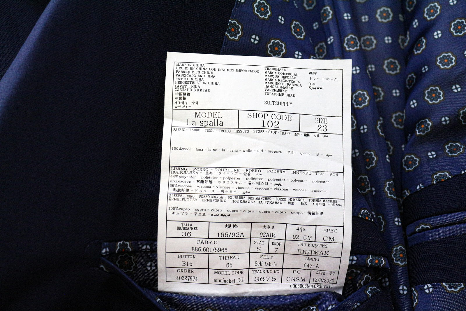 SUITSUPPLY La Spalla Men's Slim Wool Blazer UK36S Blue Perennial Super 110's