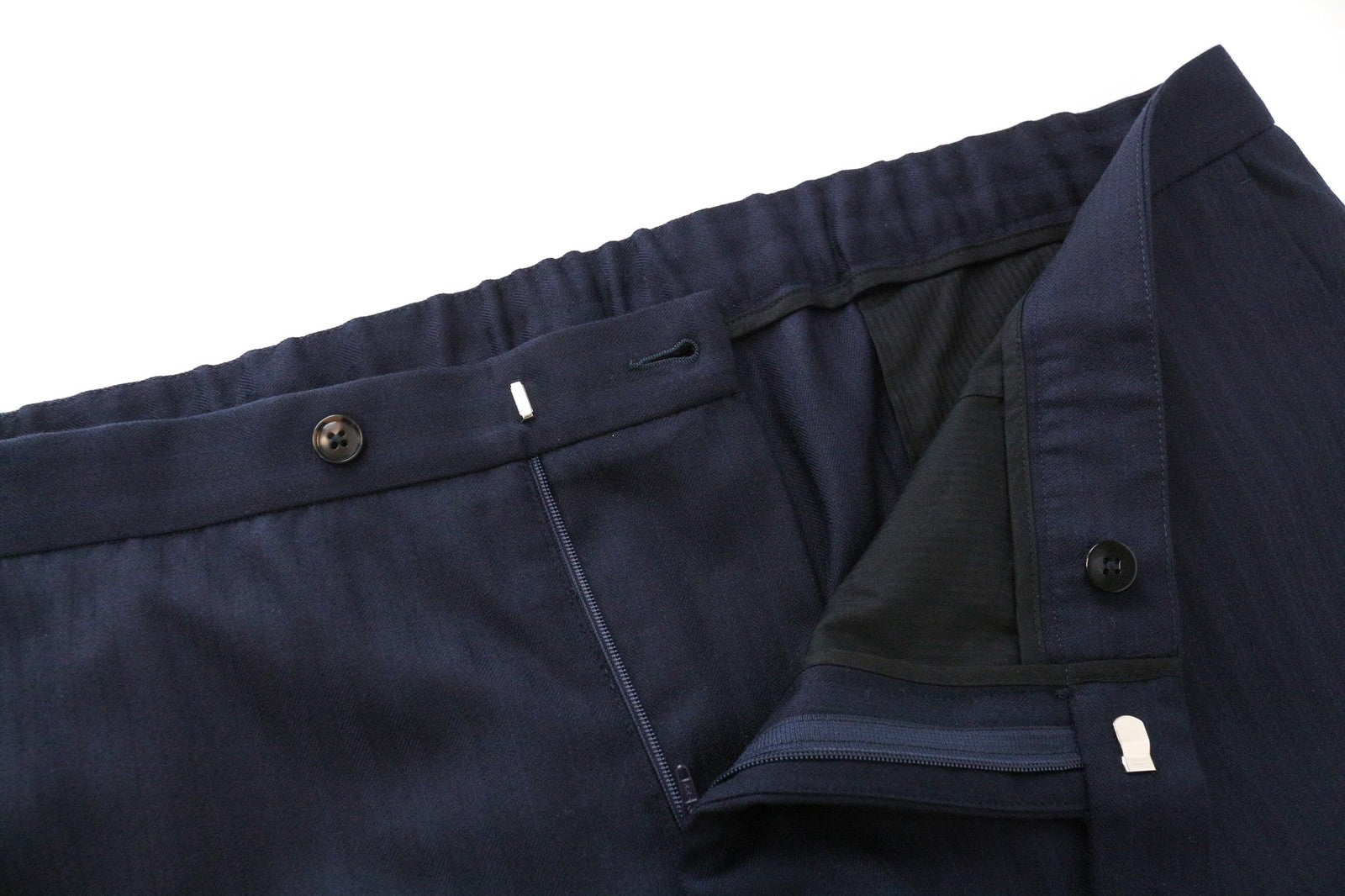 SUITSUPPLY Brescia Men's Navy Trousers UK50R Slim Wool Herringbone Flat-Front