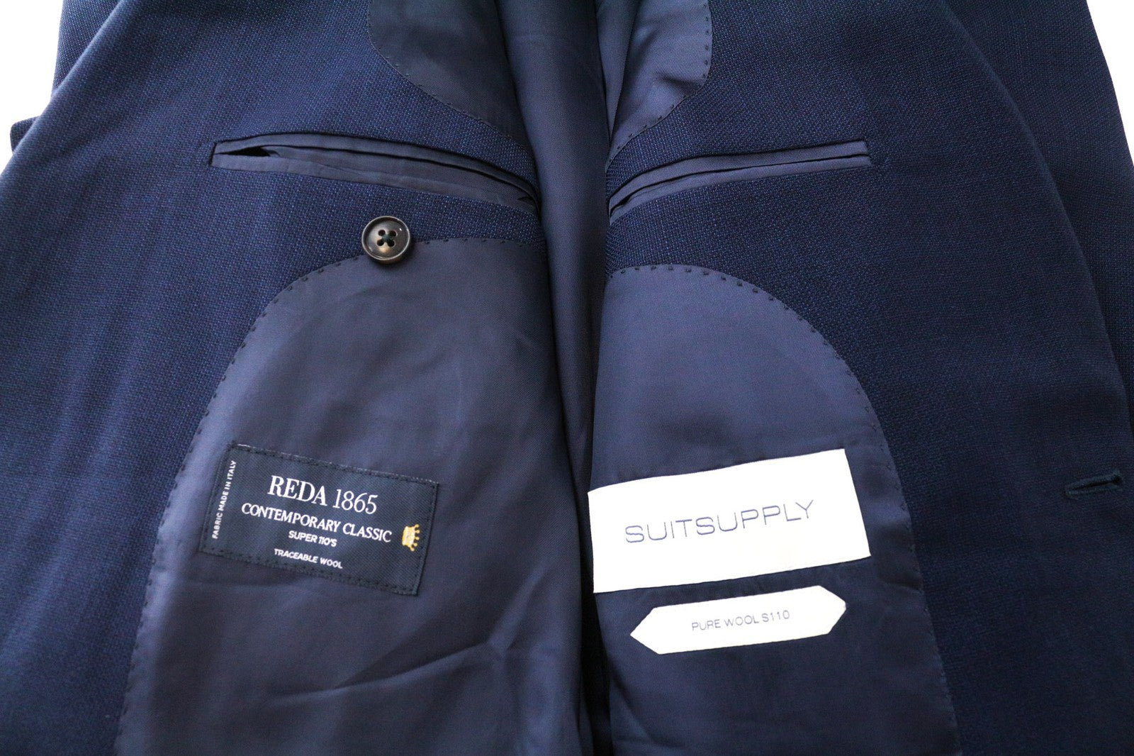 SUITSUPPLY Lazio vyriškas kostiumas UK36R plonas vilnonis kostiumas S110s dviejų dalių mėlynas melanžas 