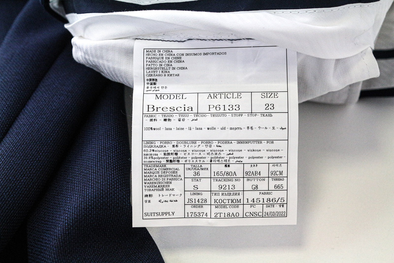 SUITSUPPLY Lazio vyriškas kostiumas UK36R plonas vilnonis kostiumas S110s dviejų dalių mėlynas melanžas 