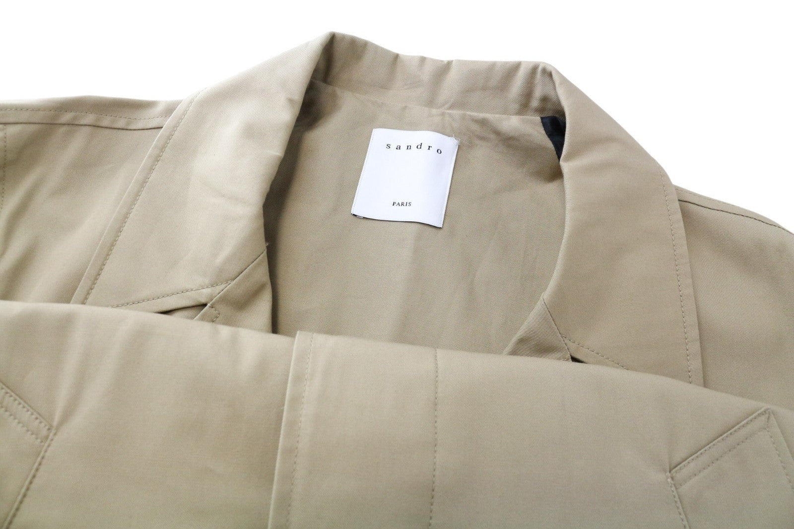 SANDRO vyriškas smėlio spalvos medvilninis vidutinio ilgio tranšėjinis paltas L dydžio, su sagomis 
