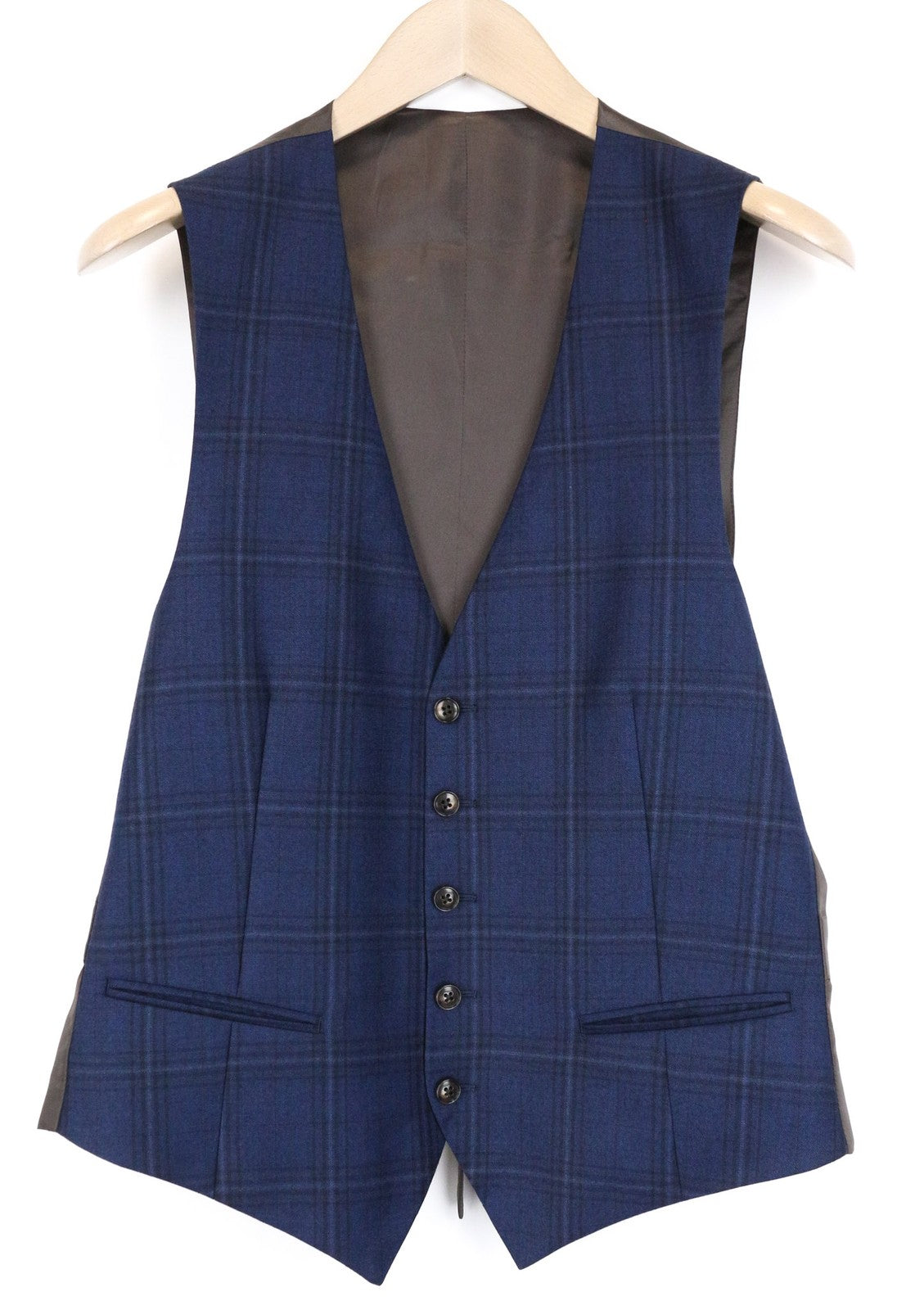 SUITSUPPLY Ferrara Men's Waistcoat UK38R Blue Checked Wool Cashmere Lined