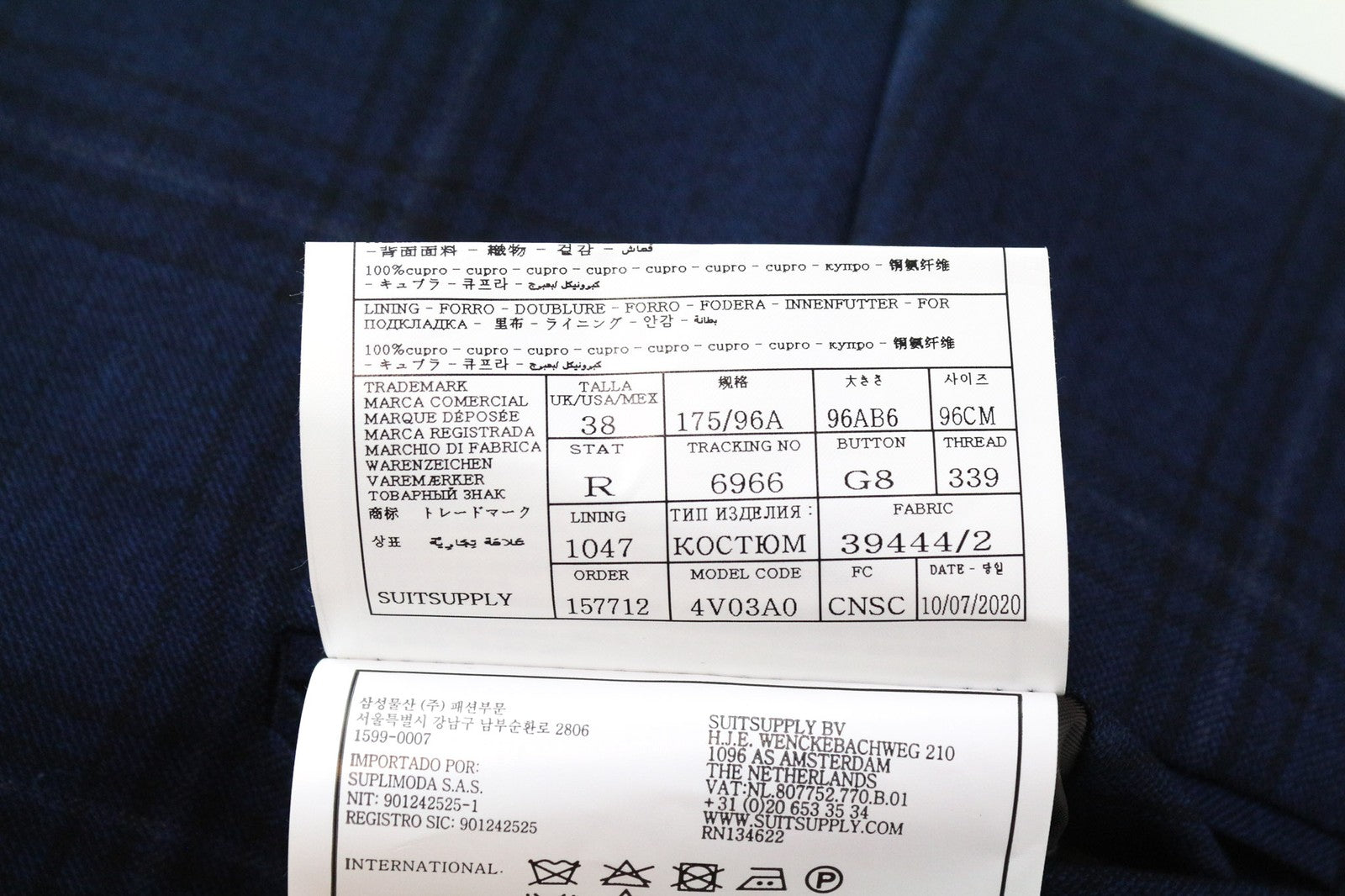 SUITSUPPLY Ferrara vyriška liemenė UK38R mėlyna languota vilna su kašmyro pamušalu 