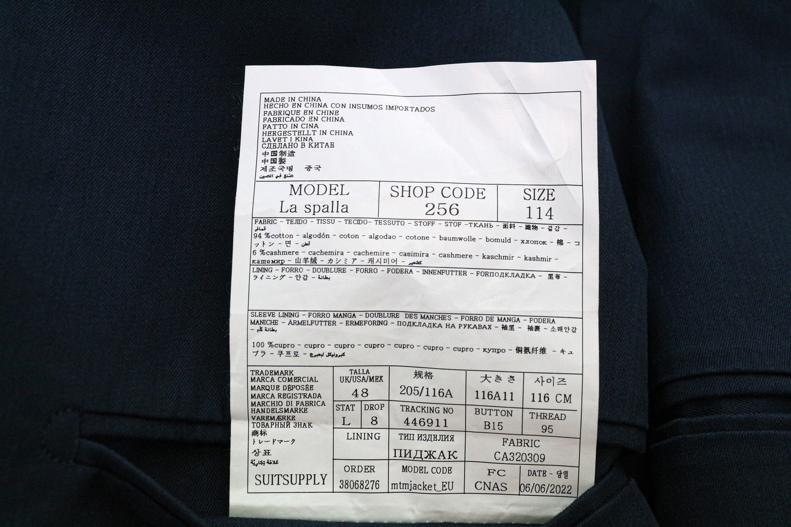 SUITSUPPLY La Spalla Men's Blazer UK48L Blue Green Cotton Cashmere Unlined