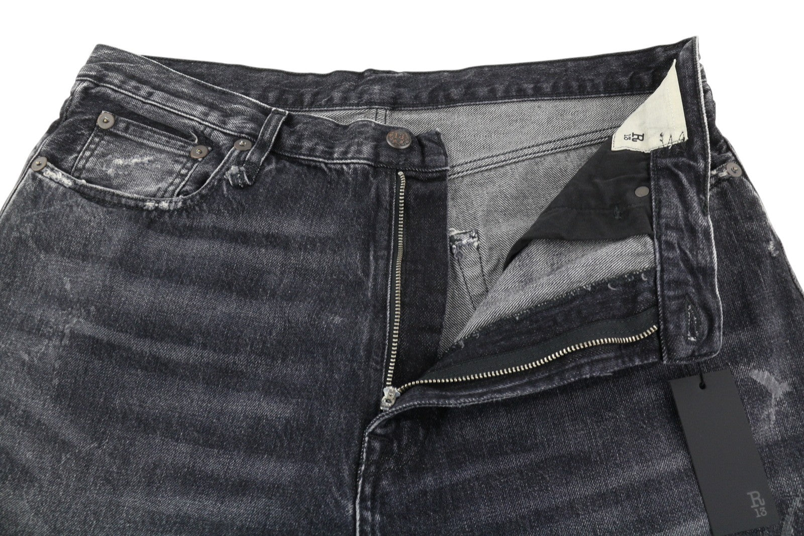 R13 „Ankled D'Arcy“ moteriški džinsai, 31, „Everit“, juodi, skalbti, nusidėvėję, tiesaus kirpimo 