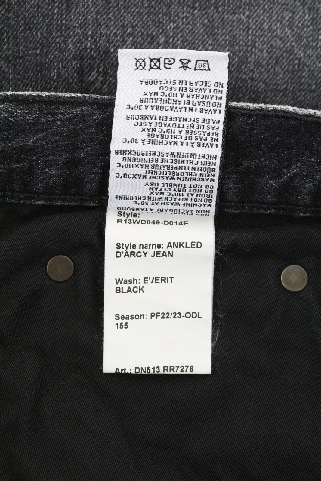 R13 „Ankled D'Arcy“ moteriški džinsai, 31, „Everit“, juodi, skalbti, nusidėvėję, tiesaus kirpimo 