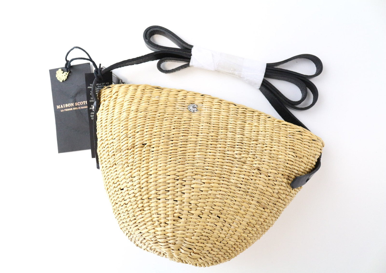 MAISON SCOTCH moteriškas šiaudinis krepšys OS kviečių rudos odos rankenos su užtrauktuku 