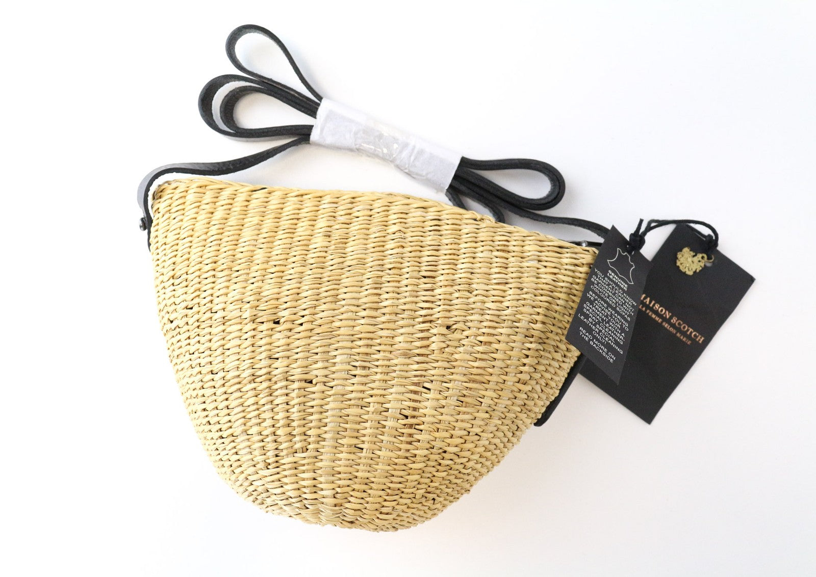 MAISON SCOTCH moteriškas šiaudinis krepšys OS kviečių rudos odos rankenos su užtrauktuku 