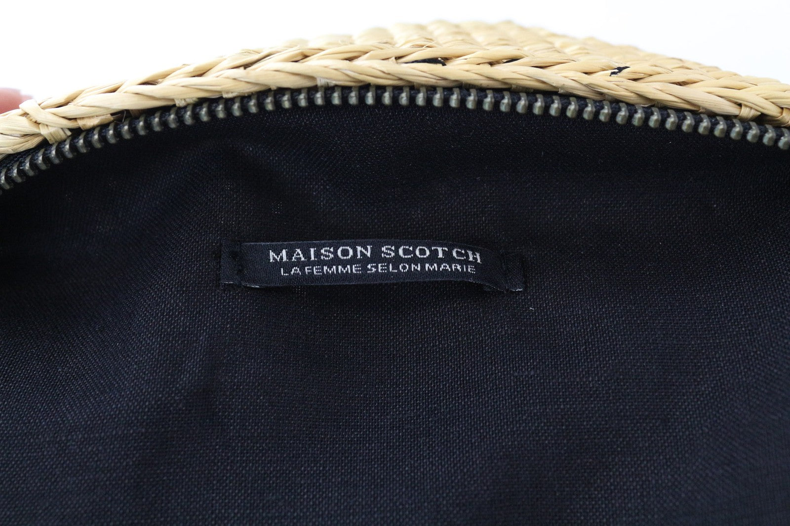 MAISON SCOTCH moteriškas šiaudinis krepšys OS kviečių rudos odos rankenos su užtrauktuku 