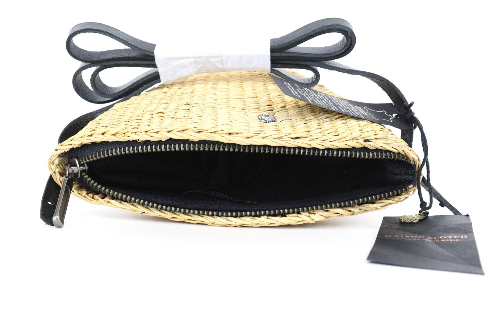 MAISON SCOTCH moteriškas šiaudinis krepšys OS kviečių rudos odos rankenos su užtrauktuku 