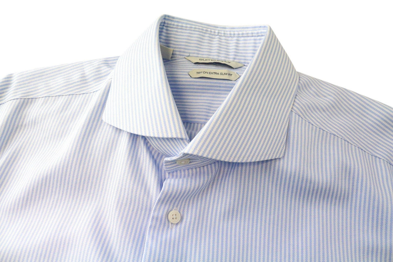 SUITSUPPLY Men's Shirt 42/16.5 Blue Extra Slim Cotton Stripe Long Sleeve