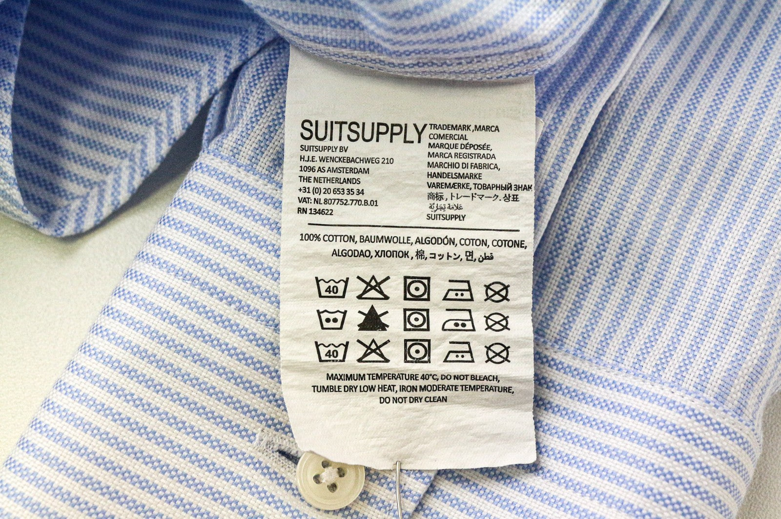 SUITSUPPLY Men's Shirt 42/16.5 Blue Extra Slim Cotton Stripe Long Sleeve