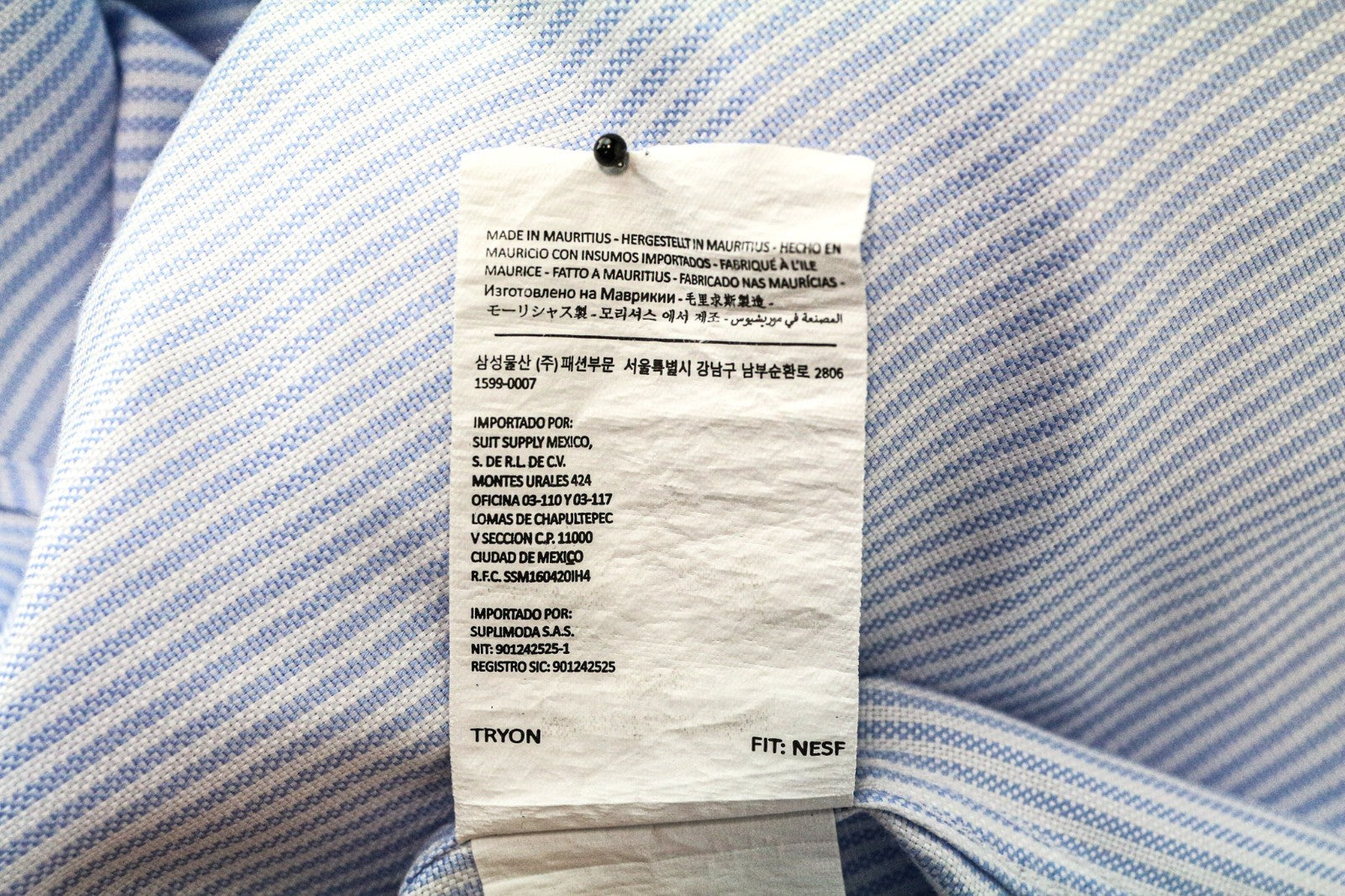 SUITSUPPLY Men's Shirt 42/16.5 Blue Extra Slim Cotton Stripe Long Sleeve