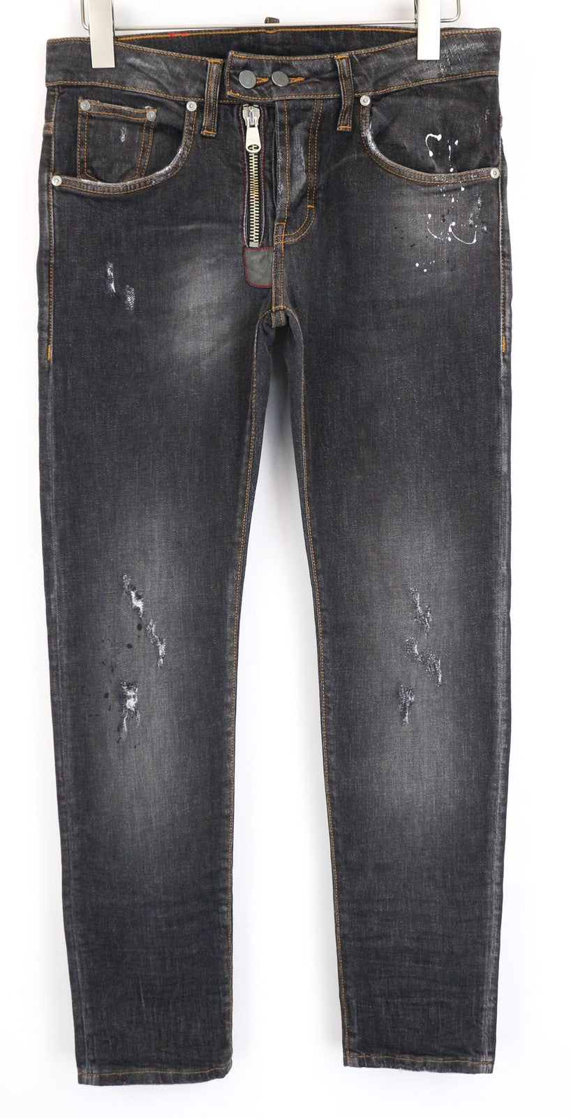 TAKESHY KUROSAWA Men's Jeans W32 Slim Grey Painted Cotton Stretch Washed