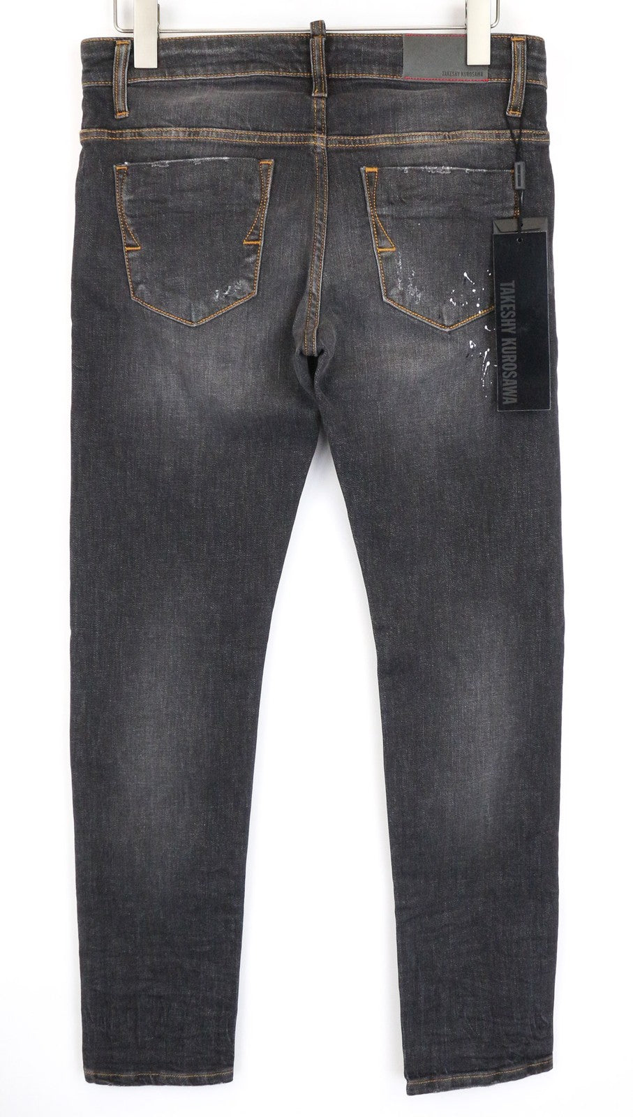 TAKESHY KUROSAWA Men's Jeans W32 Slim Grey Painted Cotton Stretch Washed