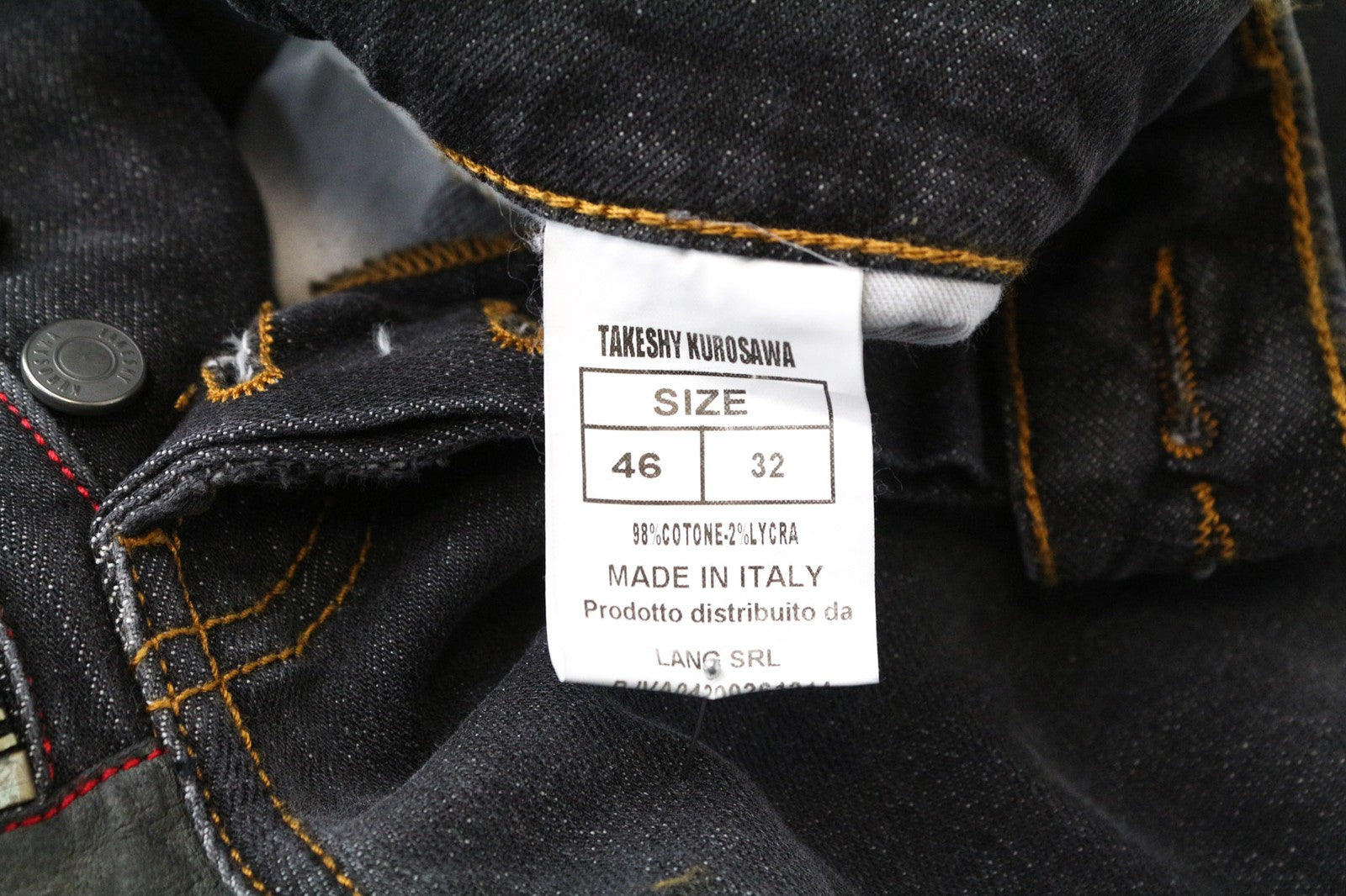 TAKESHY KUROSAWA vyriški džinsai W32 Slim pilki dažytos medvilnės tamprūs skalbti džinsai