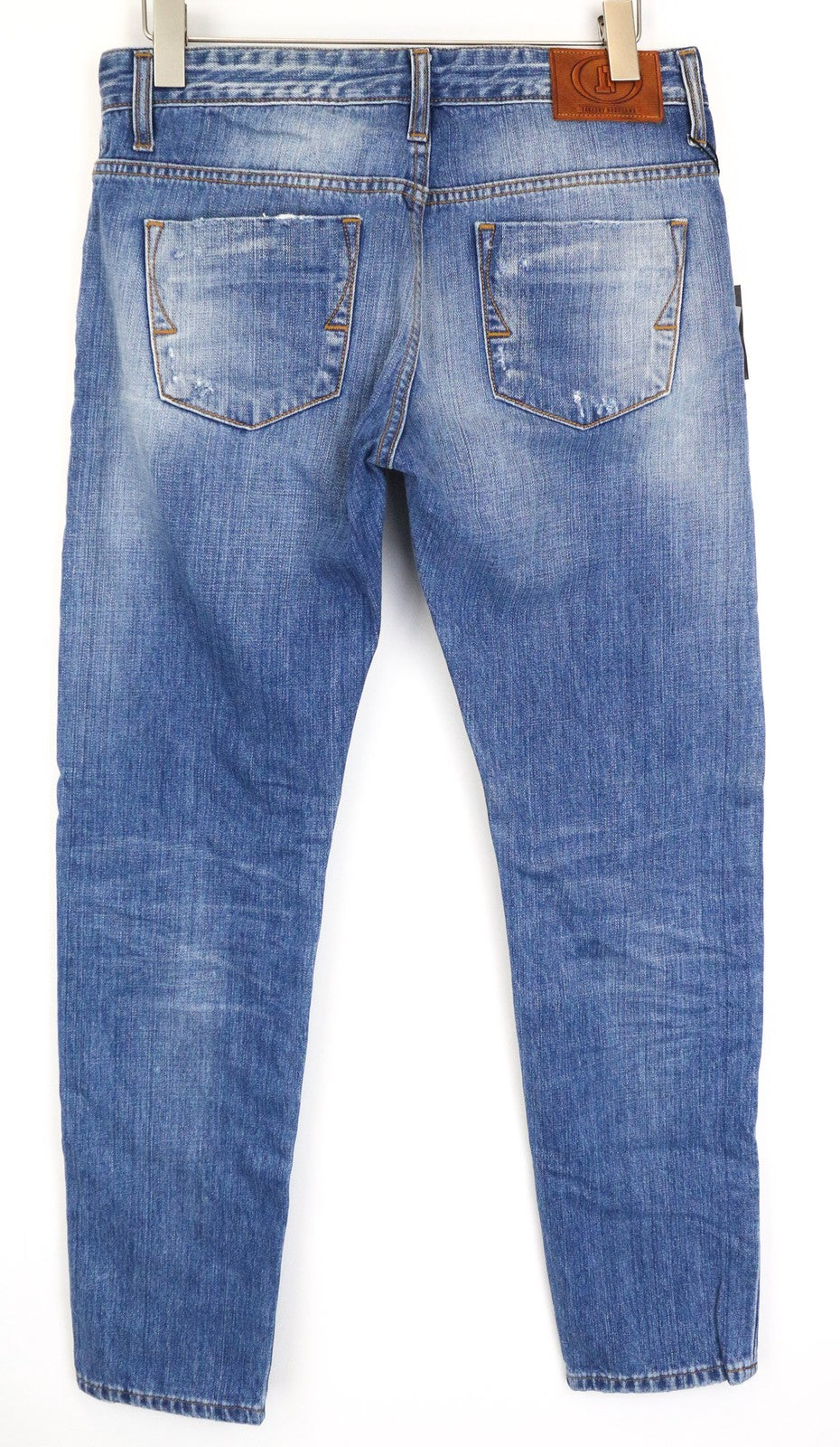 TAKESHY KUROSAWA Men's Jeans W34 Slim Blue Pure Cotton Button Fly Washed