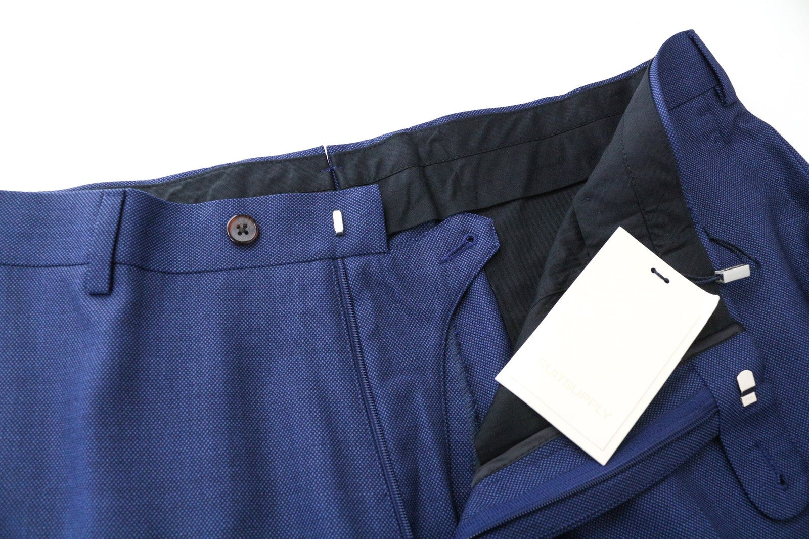 SUITSUPPLY Brescia Men's Trousers UK44R Wool Blue Pleated Lined Classic Fit