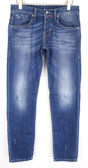 TAKESHY KUROSAWA Men's Jeans W32 Blue Cotton Regular Fit Distressed Faded