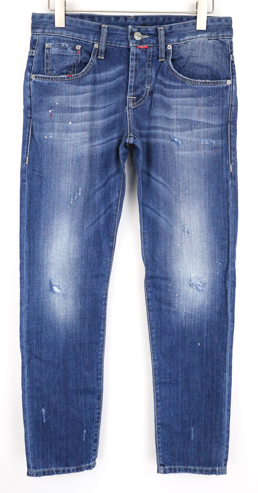 TAKESHY KUROSAWA Men's Jeans W32 Blue Cotton Regular Fit Distressed Faded