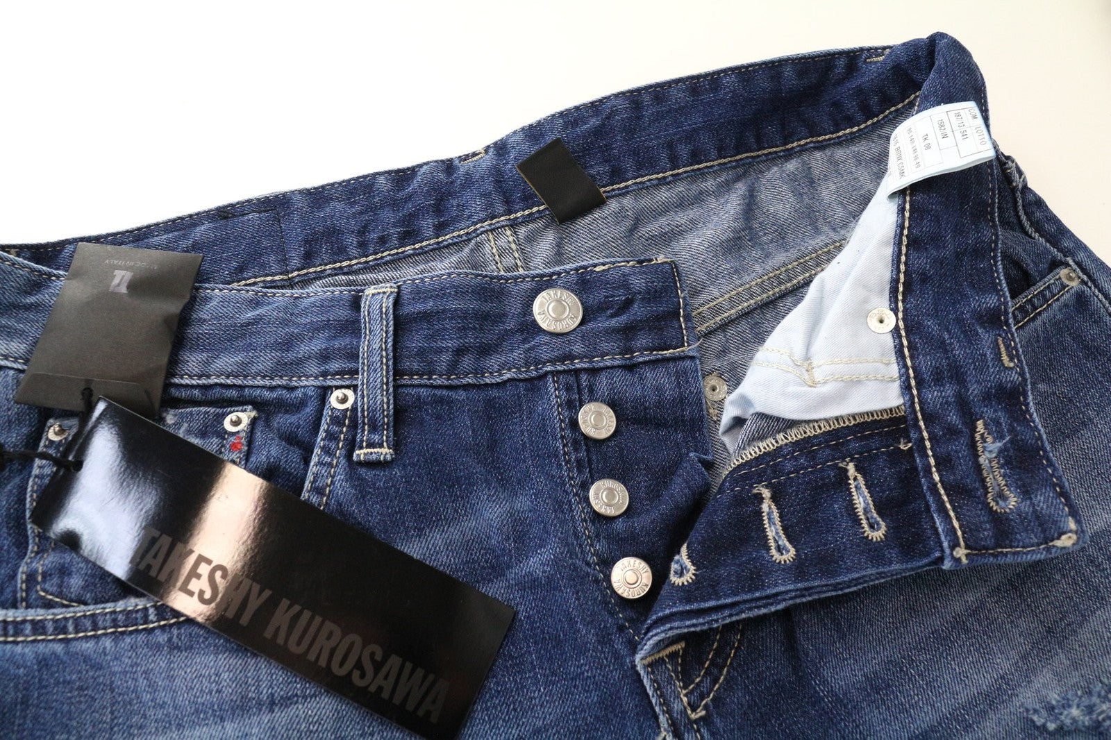 TAKESHY KUROSAWA Men's Jeans W32 Blue Cotton Regular Fit Distressed Faded