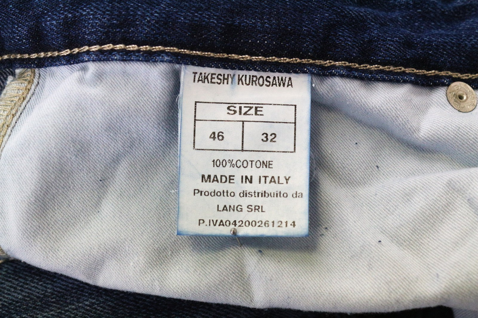 TAKESHY KUROSAWA Men's Jeans W32 Blue Cotton Regular Fit Distressed Faded