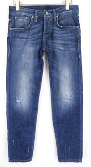 TAKESHY KUROSAWA vyriški džinsai W32 mėlyni medvilniniai, įprasto kirpimo, nusidėvėję, skalbti