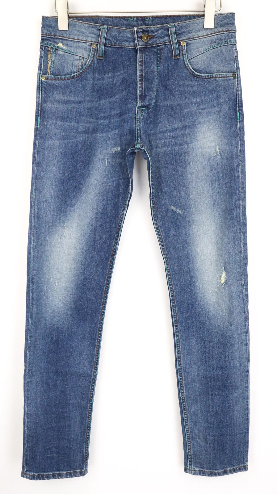 TAKESHY KUROSAWA Men's Jeans W34 Blue Stretch Cotton Slim Fit Distressed Wash