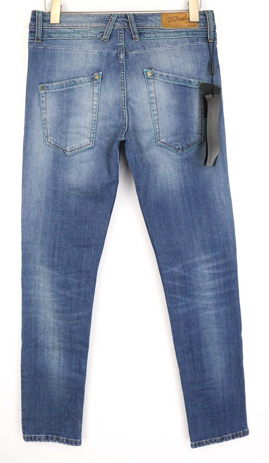 TAKESHY KUROSAWA Men's Jeans W34 Blue Stretch Cotton Slim Fit Distressed Wash