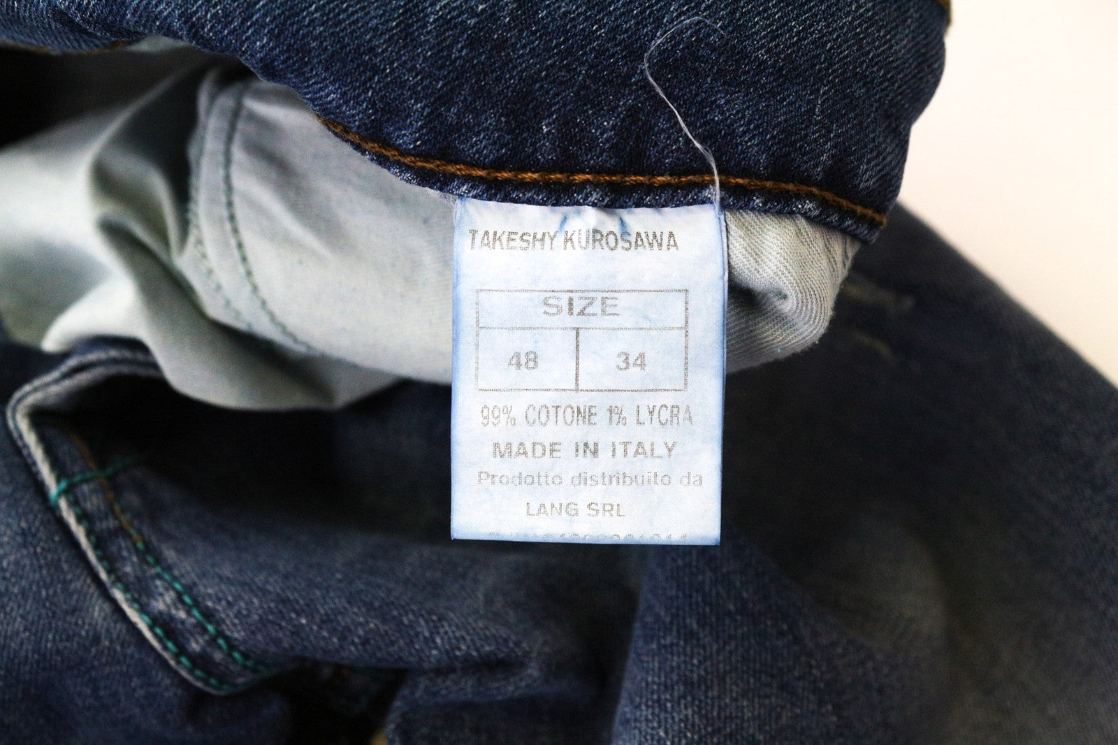 TAKESHY KUROSAWA vyriški džinsai W34 mėlyni, tamprūs, medvilniniai, prigludę, skalbti