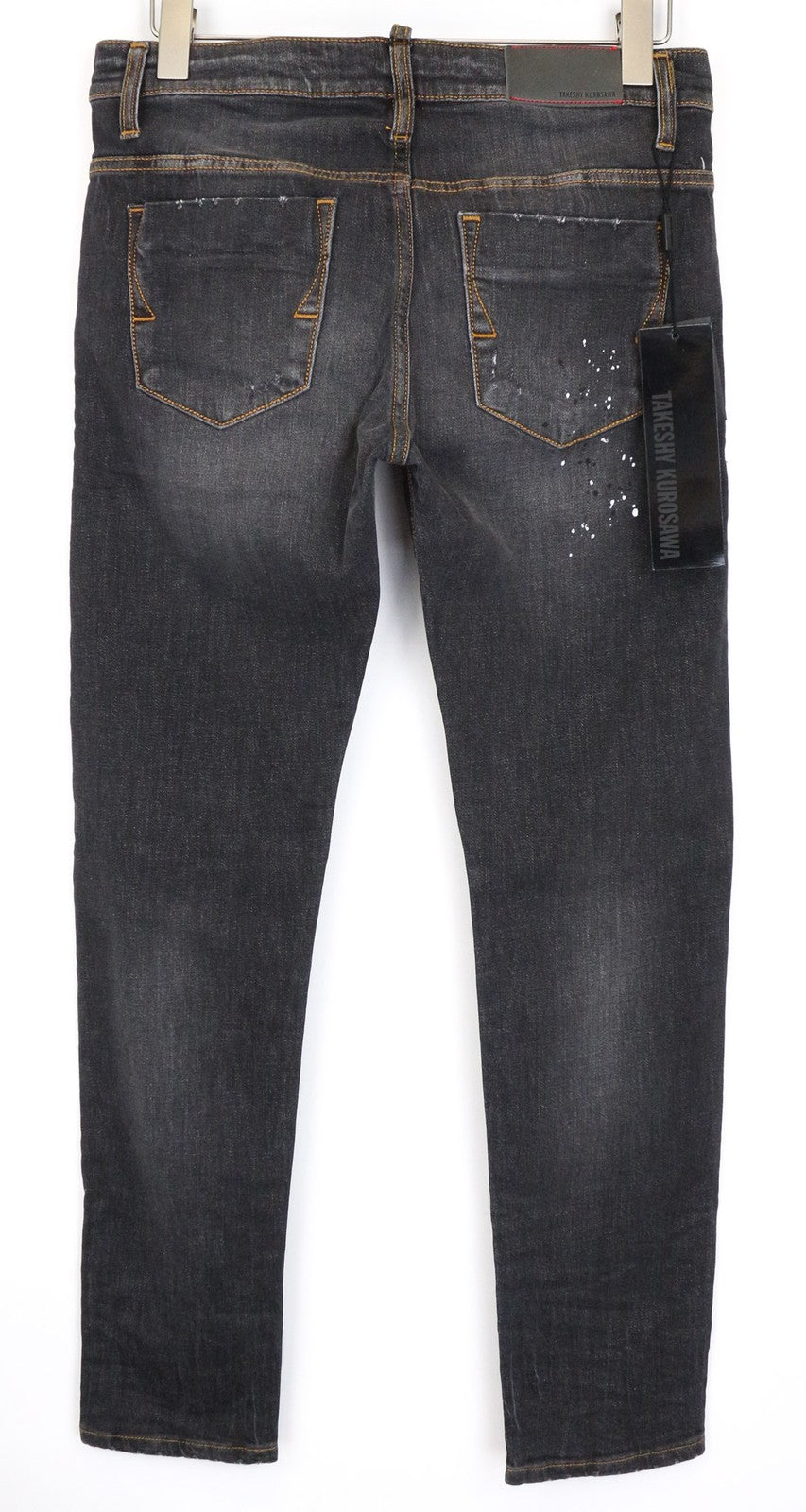 TAKESHY KUROSAWA Men's Jeans W32 Slim Dark Grey Cotton Stretch Painted Washed