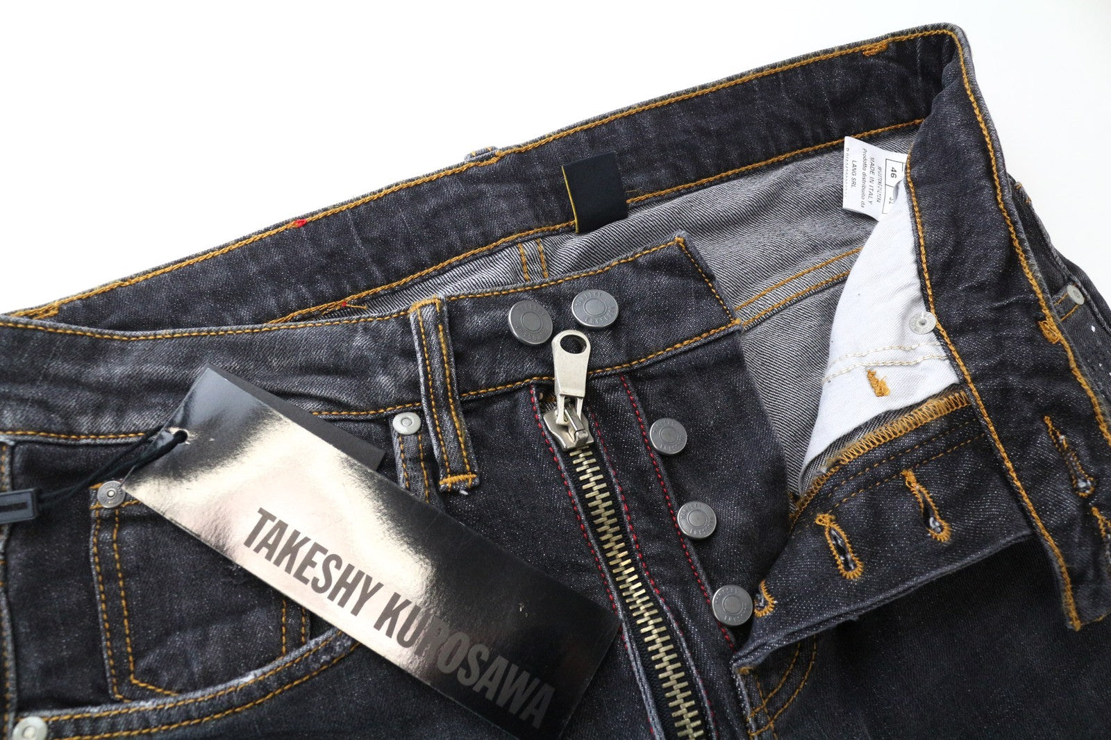 TAKESHY KUROSAWA Men's Jeans W32 Slim Dark Grey Cotton Stretch Painted Washed