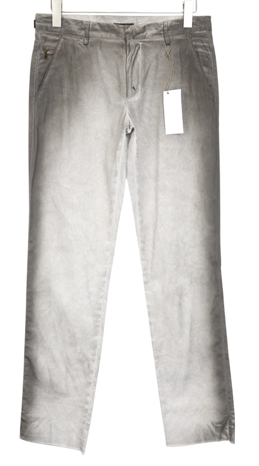 RICHMOND Men's Trousers 48 Grey Cotton Stretch Stained Aged Flat Front Pants