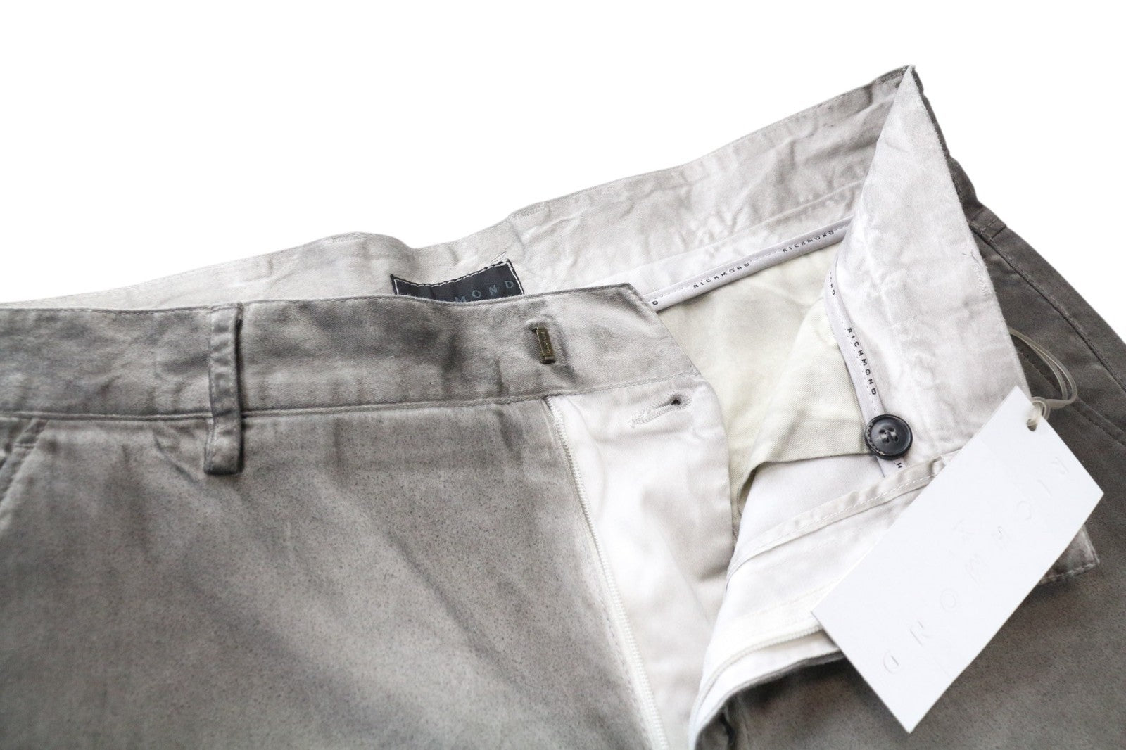RICHMOND Men's Trousers 48 Grey Cotton Stretch Stained Aged Flat Front Pants