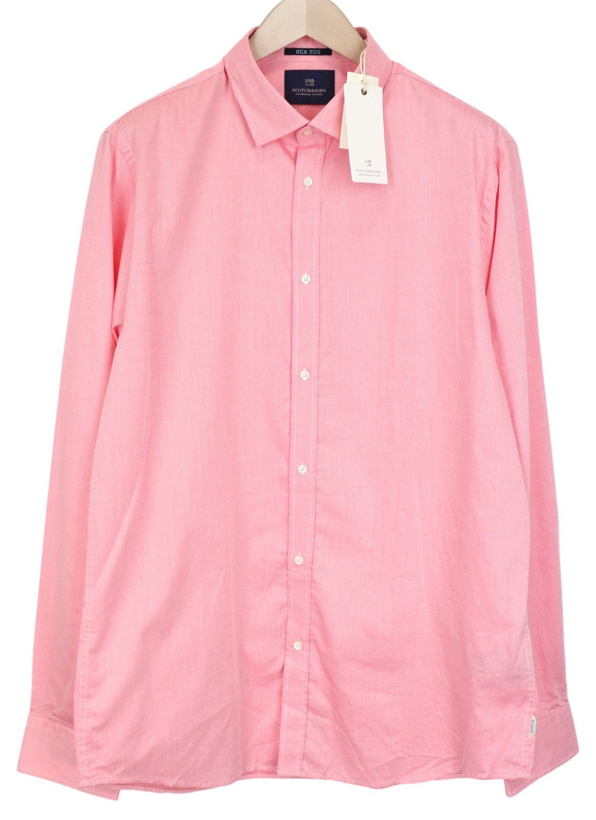 SCOTCH &amp; SODA vyriški marškinėliai, 2XL dydžio, rožiniai, ploni, medvilninio melanžo rašto ilgomis rankovėmis 