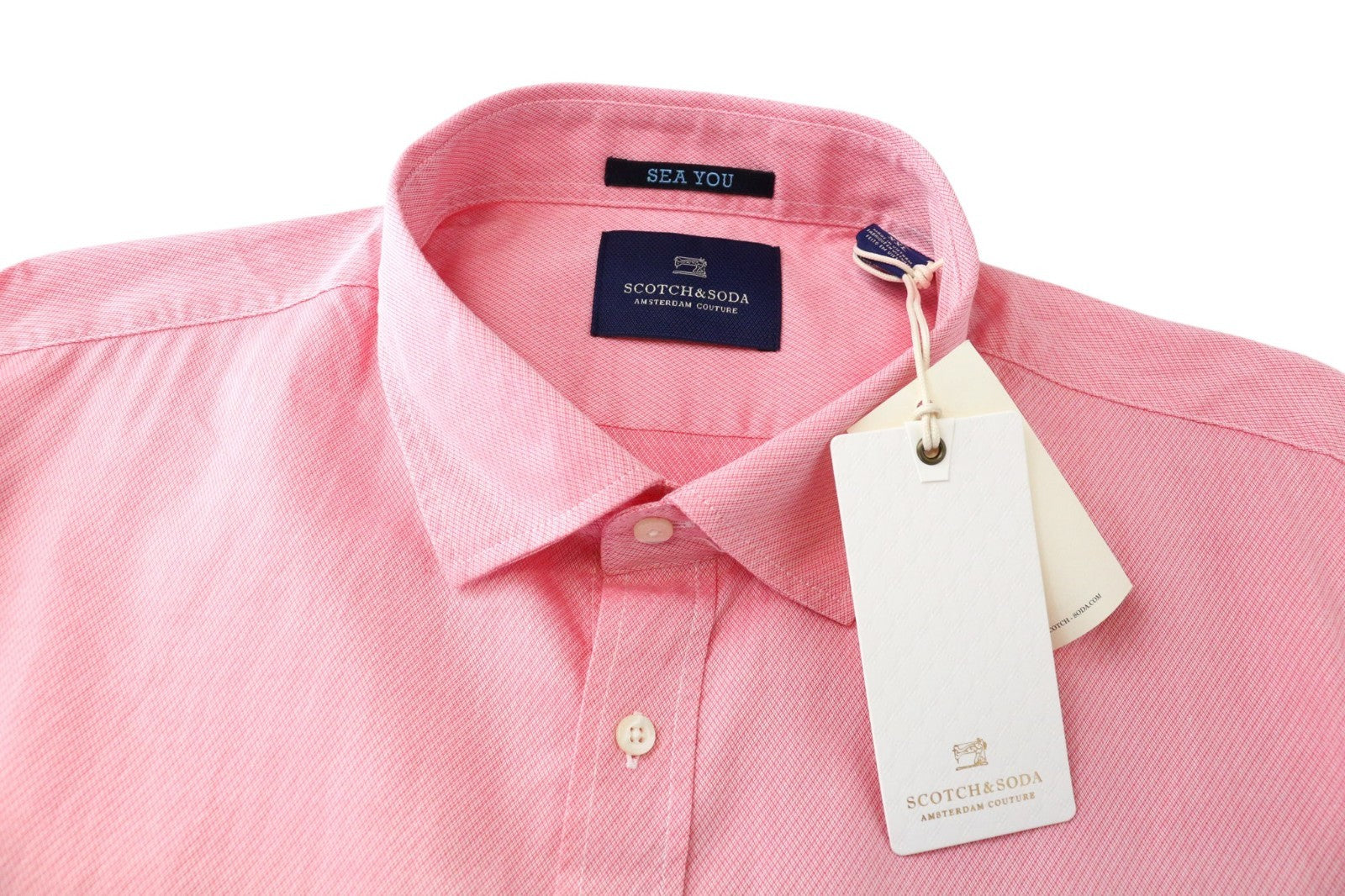 SCOTCH &amp; SODA vyriški marškinėliai, 2XL dydžio, rožiniai, ploni, medvilninio melanžo rašto ilgomis rankovėmis 