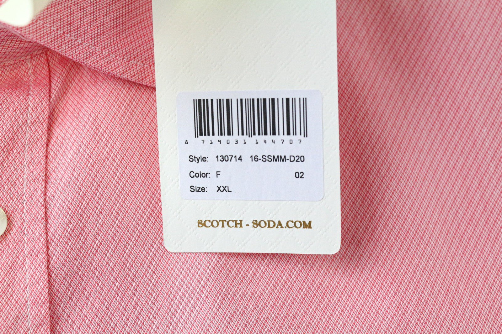 SCOTCH &amp; SODA vyriški marškinėliai, 2XL dydžio, rožiniai, ploni, medvilninio melanžo rašto ilgomis rankovėmis 