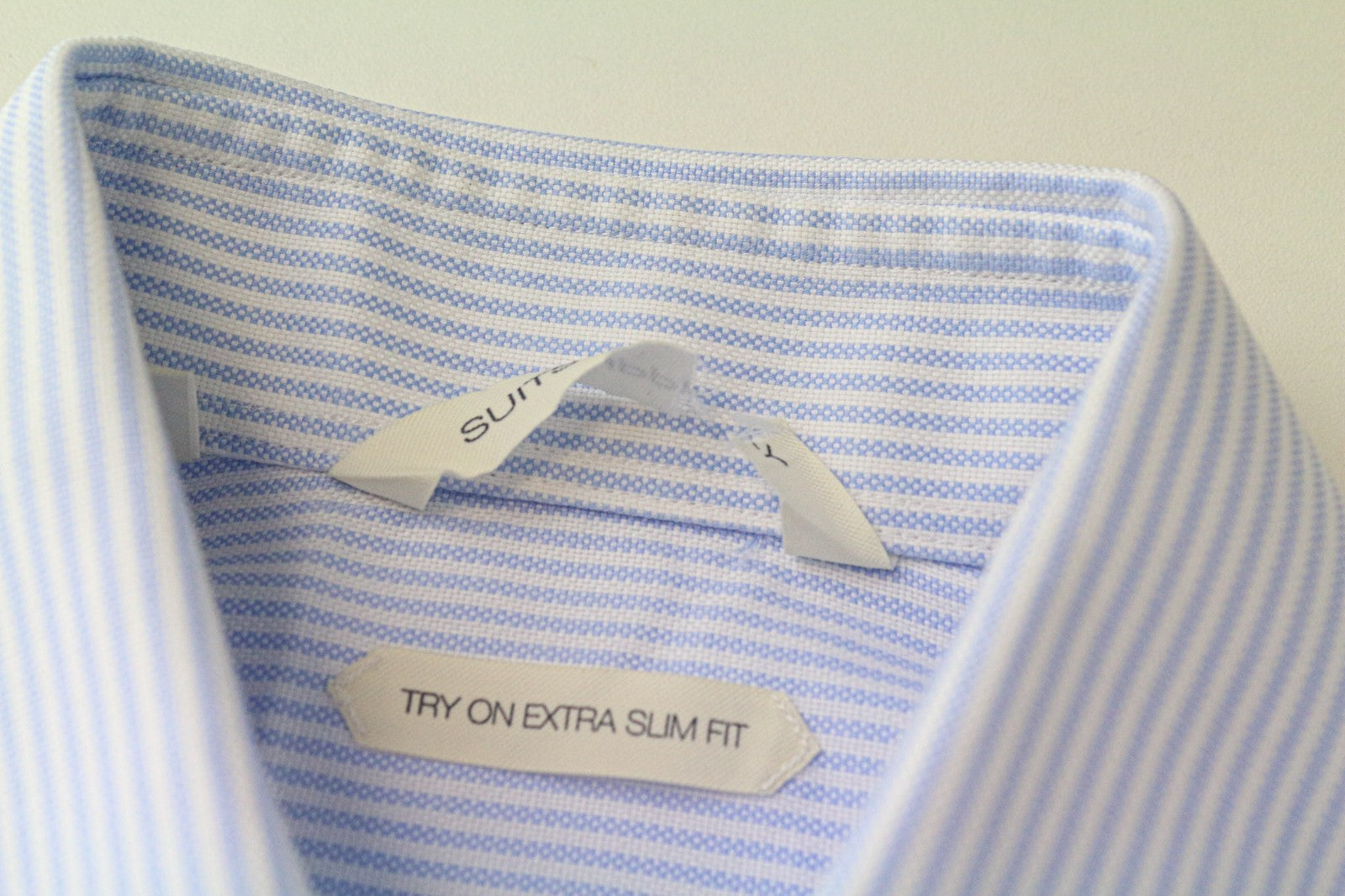 SUITSUPPLY Men's Formal Shirt 37/14.5 Extra Slim Blue Pure Cotton Striped