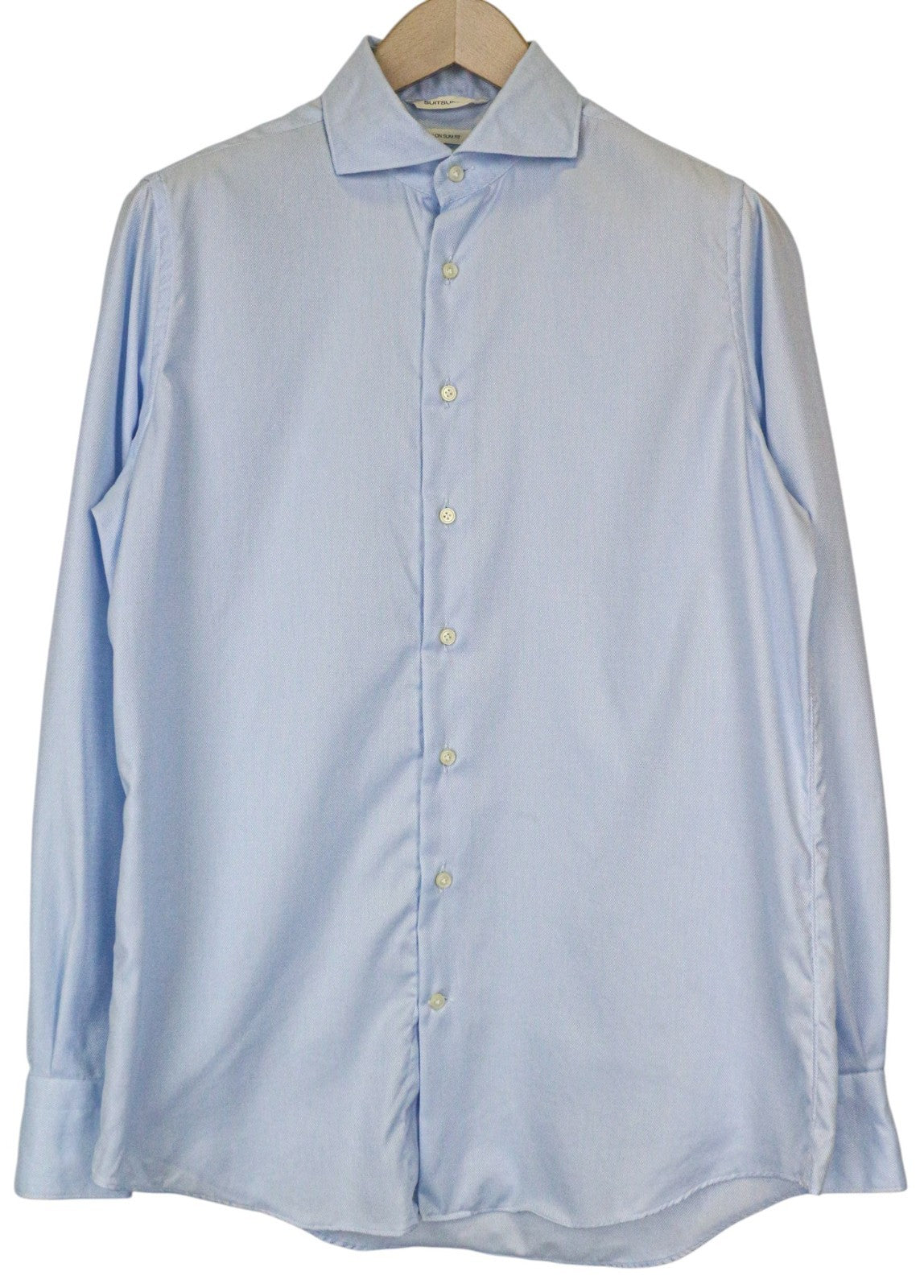 SUITSUPPLY Men's Formal Shirt 40/15.75 Slim Blue Pure Cotton Twill Cutaway