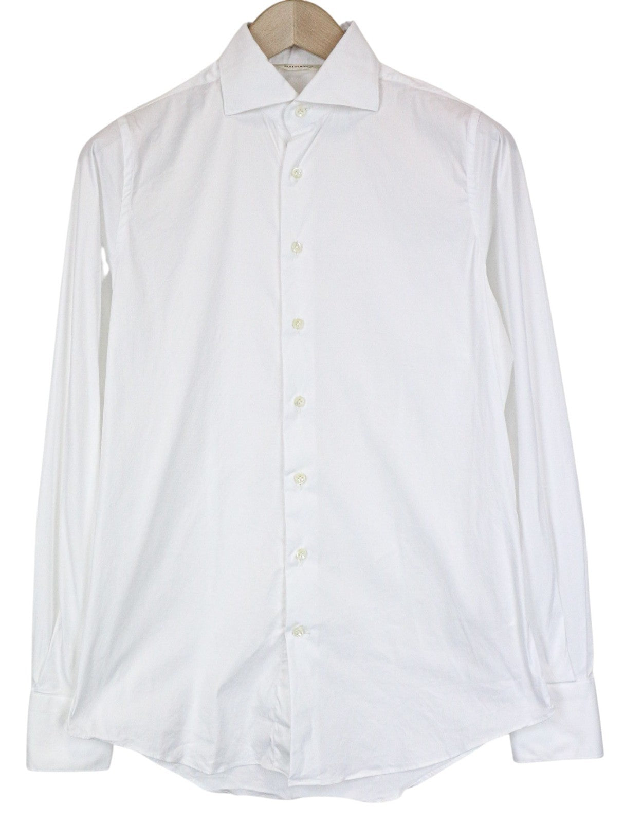 SUITSUPPLY Men's Formal Shirt ~2XS Extra Slim White Cotton Stretch Cutaway