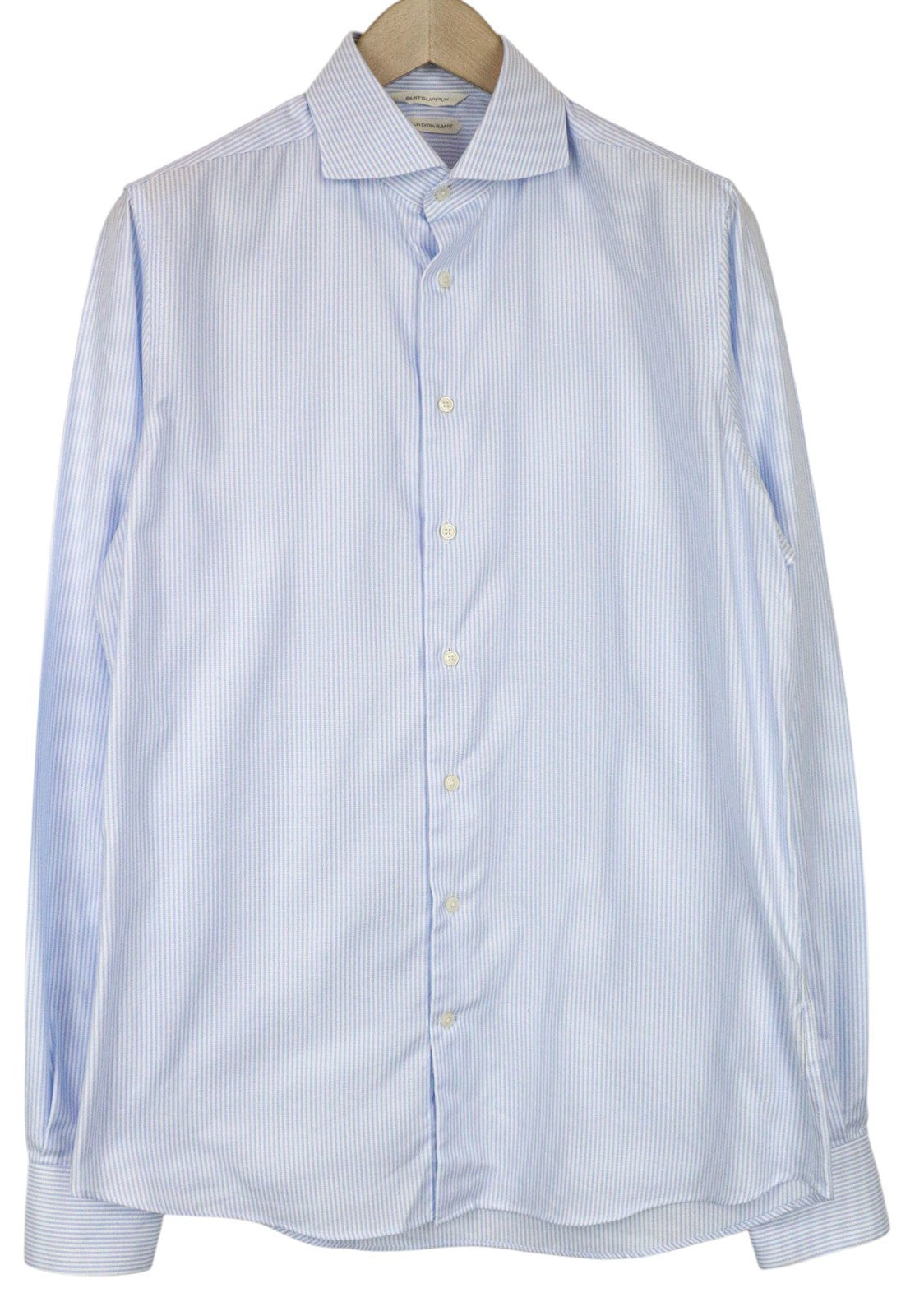 SUITSUPPLY Men's Formal Shirt 41L/16L Extra Slim Blue Pure Cotton Twill Striped