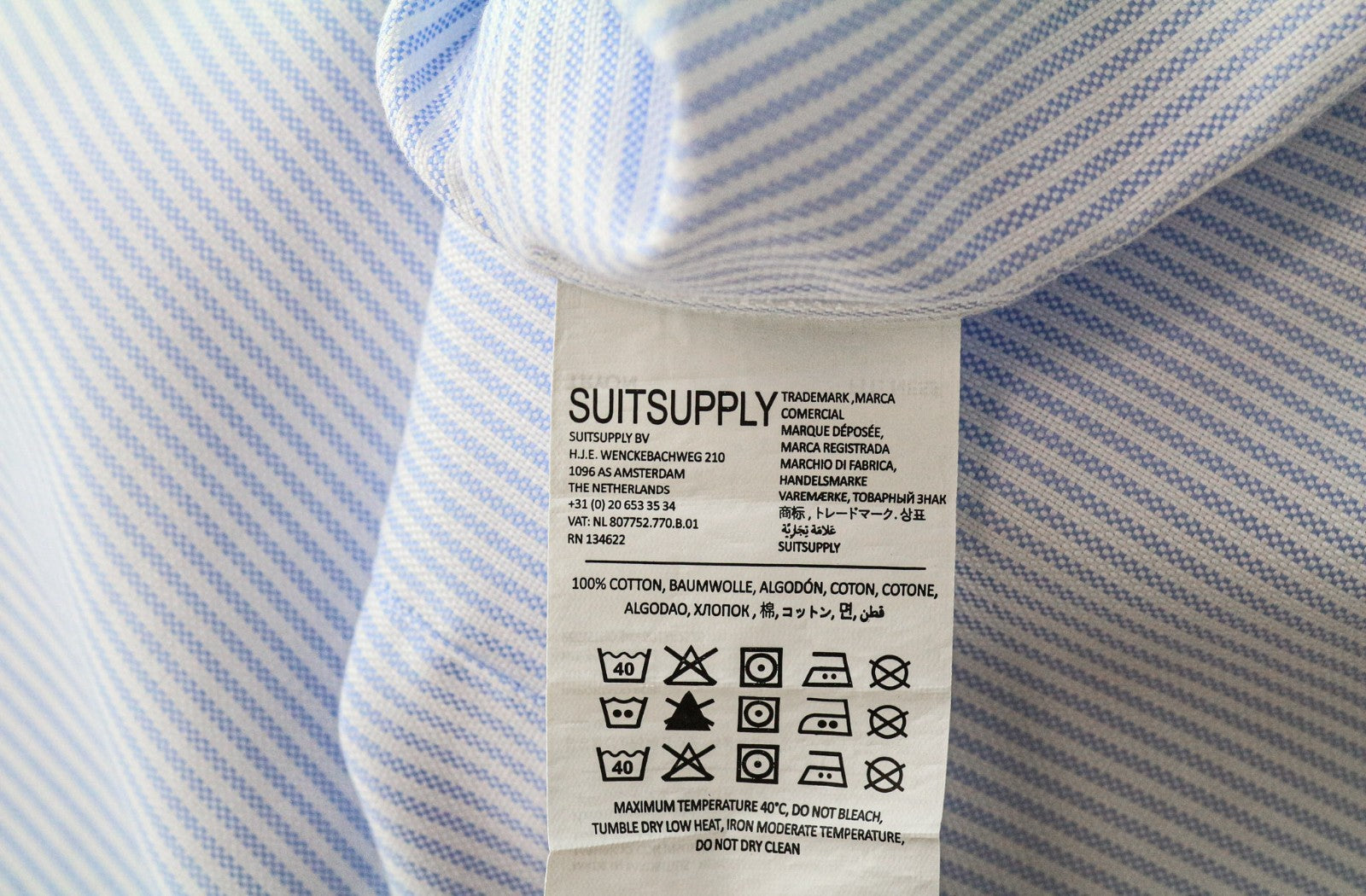 SUITSUPPLY Men's Formal Shirt 41L/16L Extra Slim Blue Pure Cotton Twill Striped