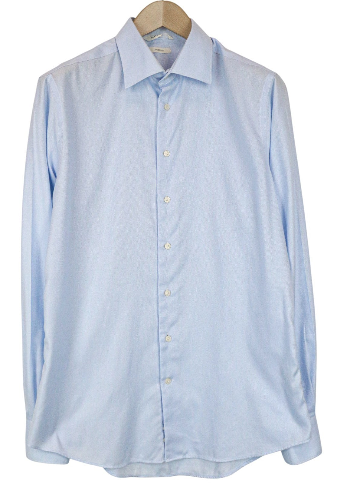 „SUITSUPPLY Traveller“ vyriški formalūs marškiniai, 41/16, ploni, mėlyni, grynos medvilnės, su sagomis 