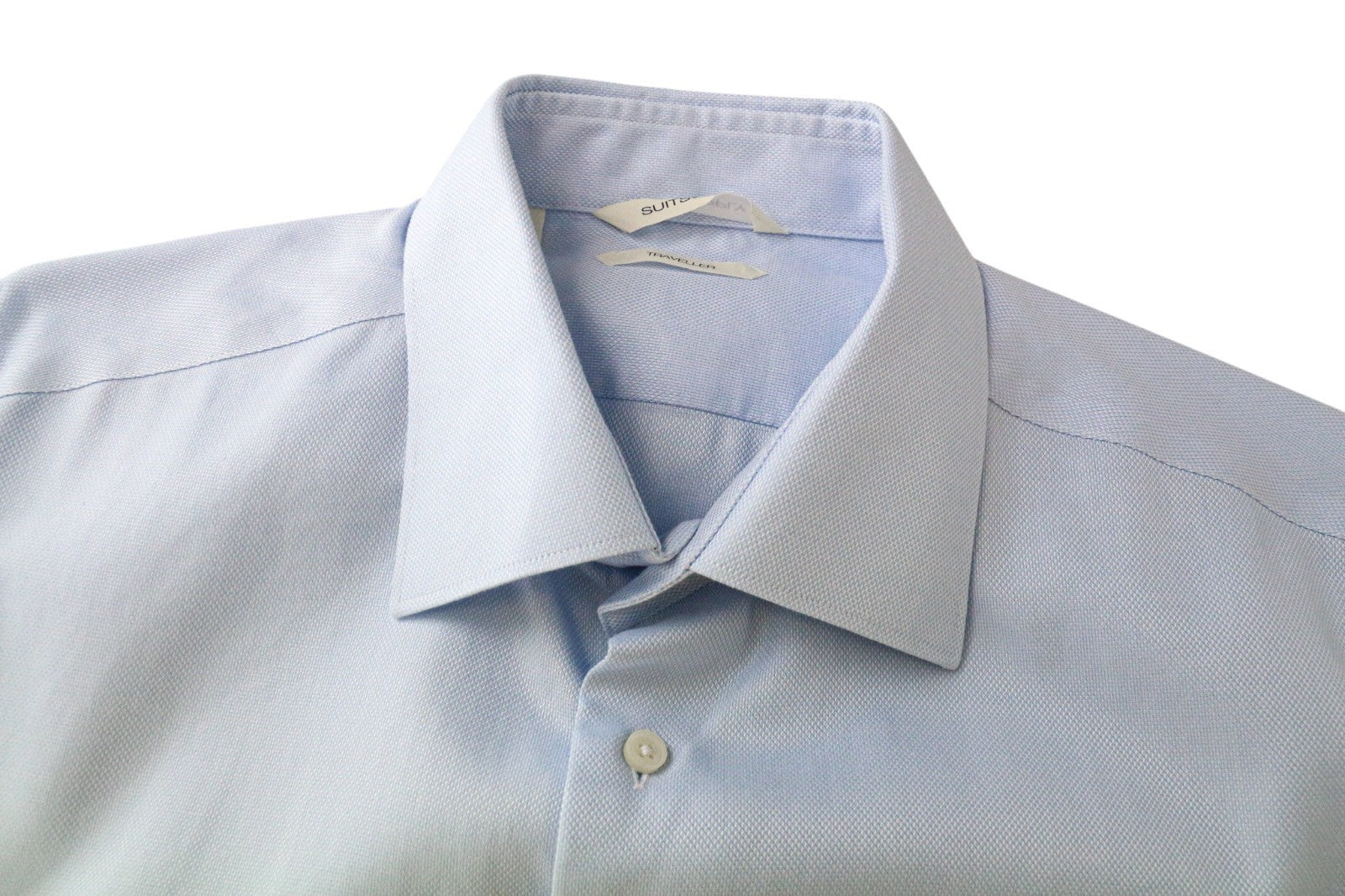 „SUITSUPPLY Traveller“ vyriški formalūs marškiniai, 41/16, ploni, mėlyni, grynos medvilnės, su sagomis 