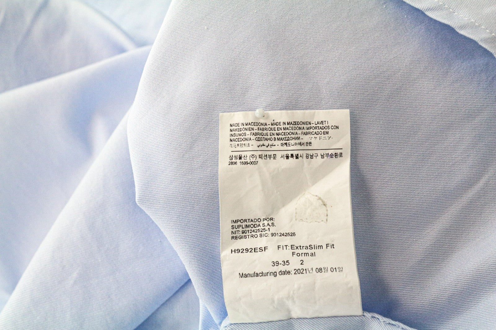 SUITSUPPLY vyriški formalūs marškiniai, 39L/15.5L, ypač ploni, mėlyni, gryno iškirptės audinio 