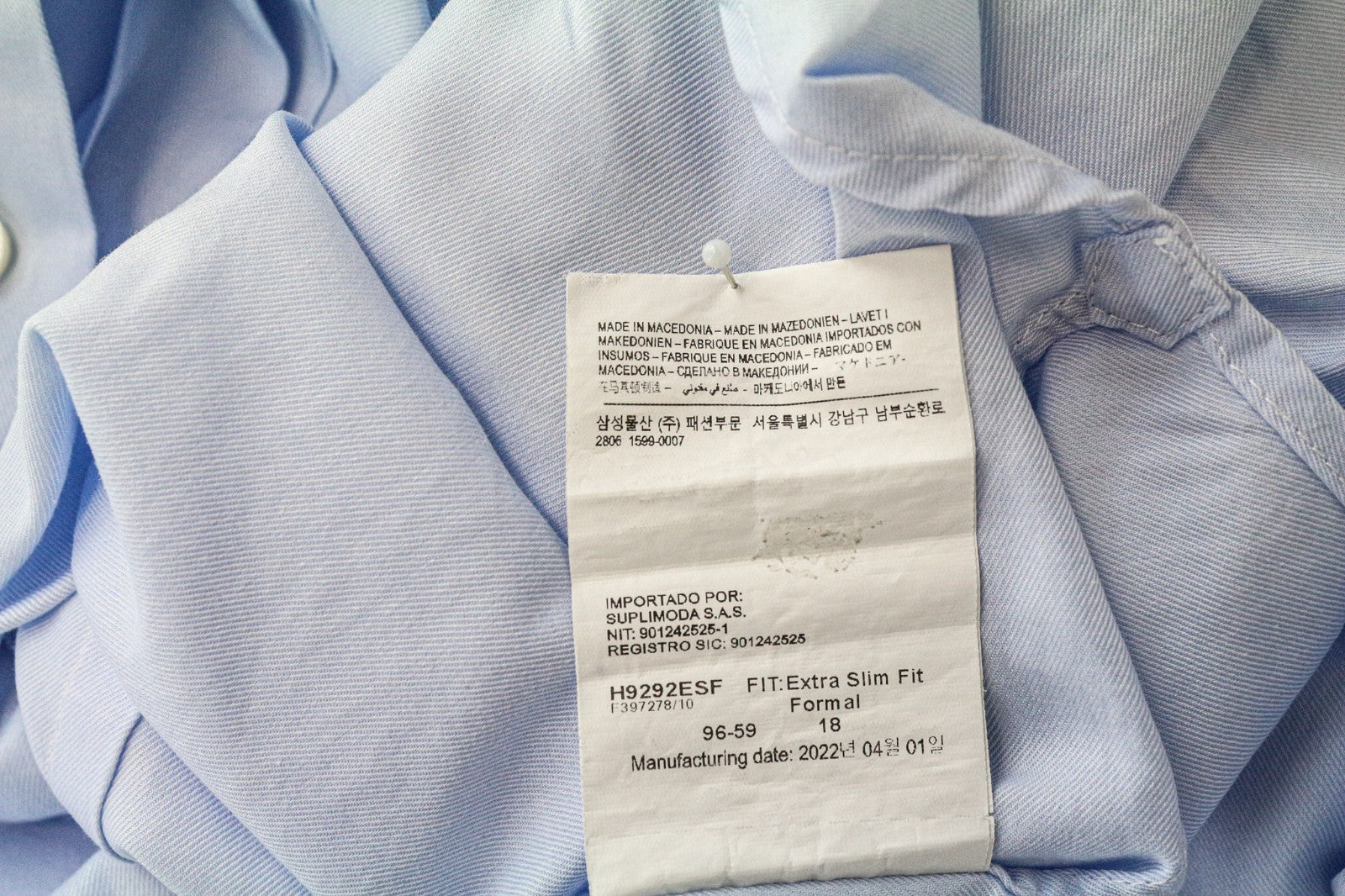 SUITSUPPLY Men's Formal Shirt 35/13.5 Slim Blue Pure Cotton Cutaway Collar