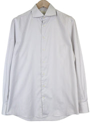 „SUITSUPPLY Traveller“ vyriški formalūs marškiniai, 39/15,5, ploni pilki, balti dryžuoti, iškirpti 