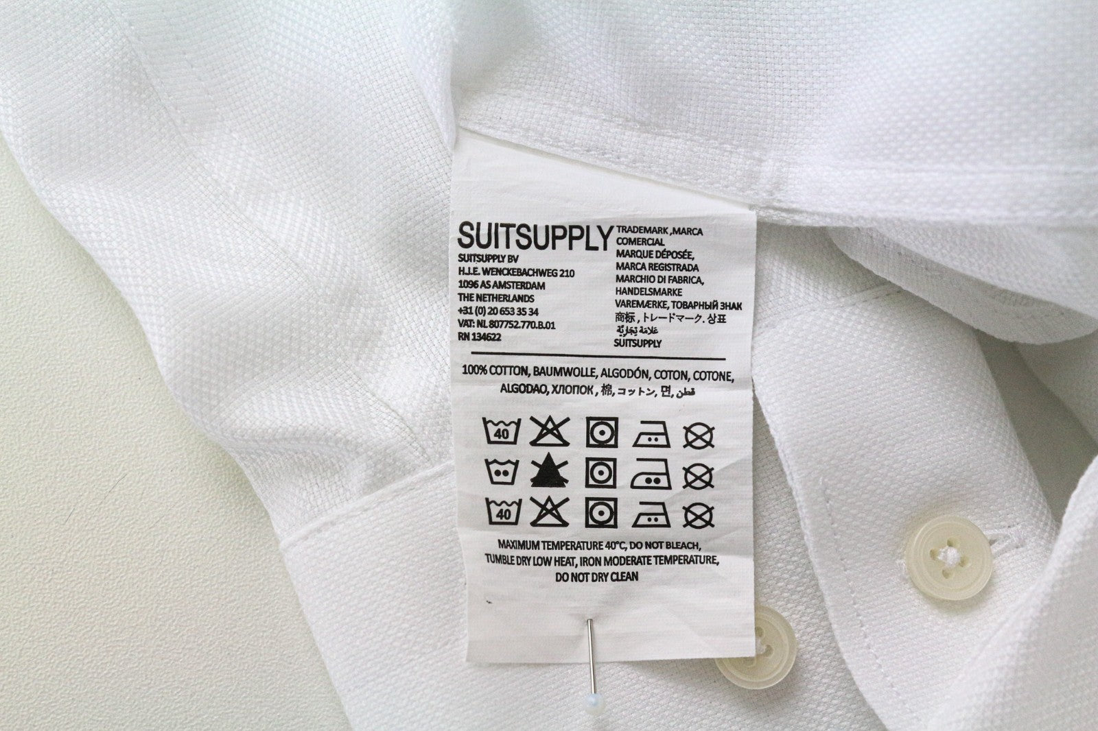 SUITSUPPLY Traveller Men's Formal Shirt 35/13.5 Slim White Spread Collar Twill